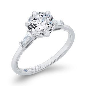 14K White Gold Round Brilliant Center and Baguette Diamond Engagement Ring (Semi-Mount) - John Thomas Jewelers.