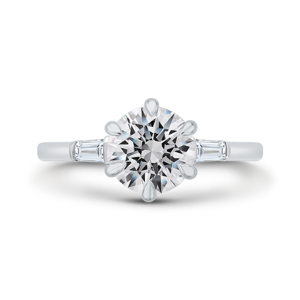14K White Gold Round Brilliant Center and Baguette Diamond Engagement Ring (Semi-Mount) - John Thomas Jewelers.