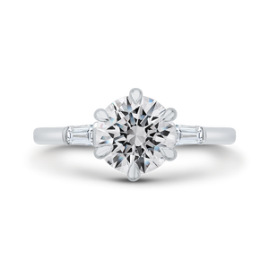 14K White Gold Round Brilliant Center and Baguette Diamond Engagement Ring (Semi-Mount) - John Thomas Jewelers.