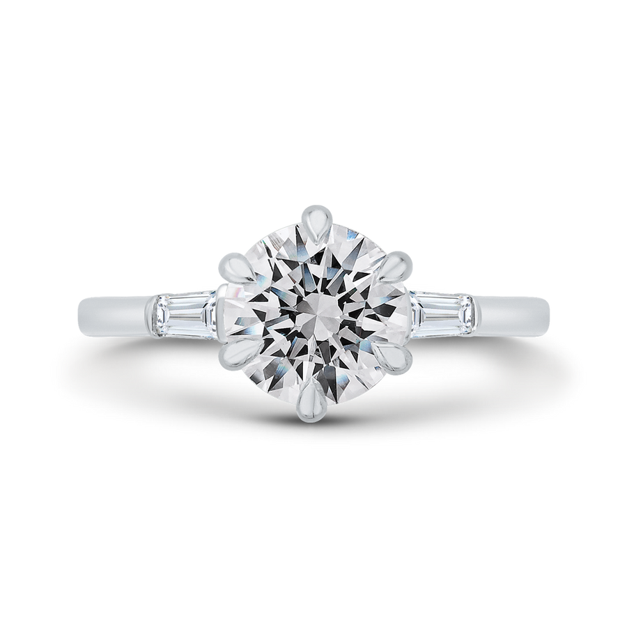 14K White Gold Round Brilliant Center and Baguette Diamond Engagement Ring (Semi-Mount) - John Thomas Jewelers.