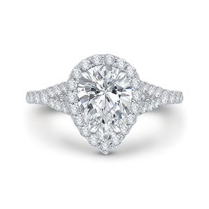 14K White Gold Pear Diamond Halo Engagement Ring with Split Shank (Semi-Mount) - John Thomas Jewelers.