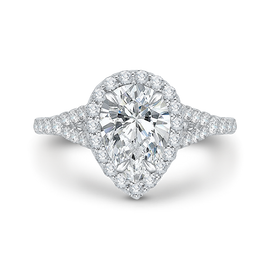 14K White Gold Pear Diamond Halo Engagement Ring with Split Shank (Semi-Mount) - John Thomas Jewelers.
