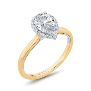 14K Two-Tone Gold Pear Diamond Halo Engagement Ring (Semi-Mount) - John Thomas Jewelers.