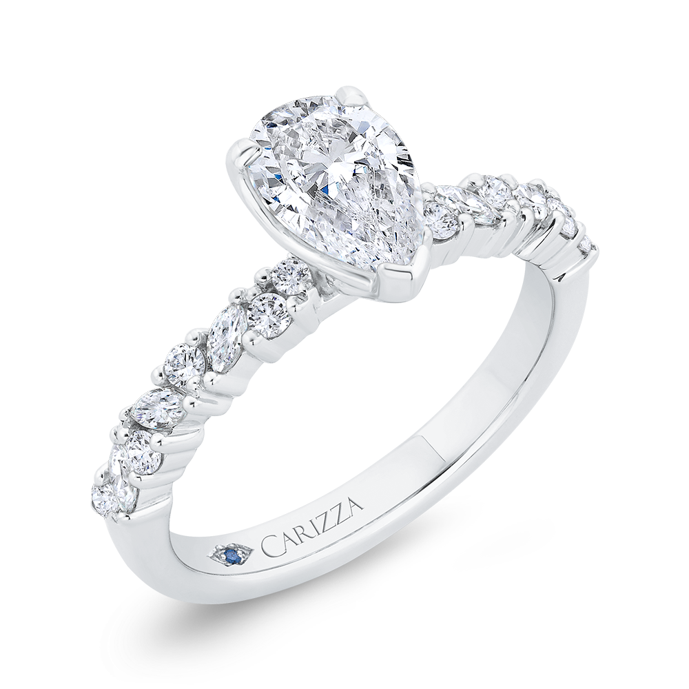 14K White Gold Pear Shape Diamond Engagement Ring (Semi-Mount) - John Thomas Jewelers.
