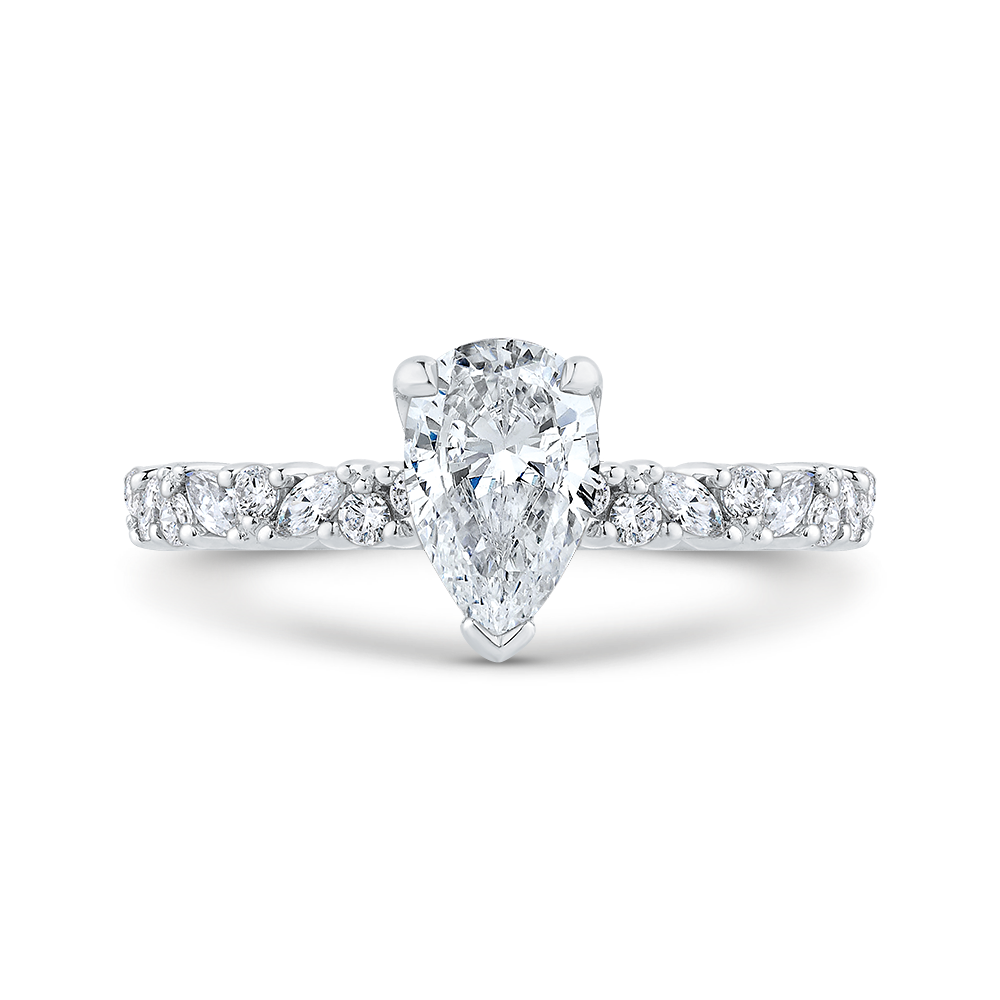 14K White Gold Pear Shape Diamond Engagement Ring (Semi-Mount) - John Thomas Jewelers.