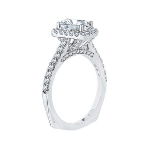Emerald Cut Diamond Halo Engagement Ring In 14K White Gold (Semi-Mount)