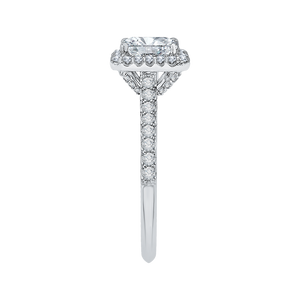 Emerald Cut Diamond Halo Engagement Ring In 14K White Gold (Semi-Mount)