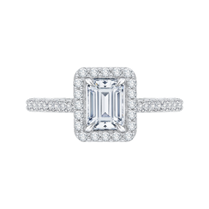 Emerald Cut Diamond Halo Engagement Ring In 14K White Gold (Semi-Mount)