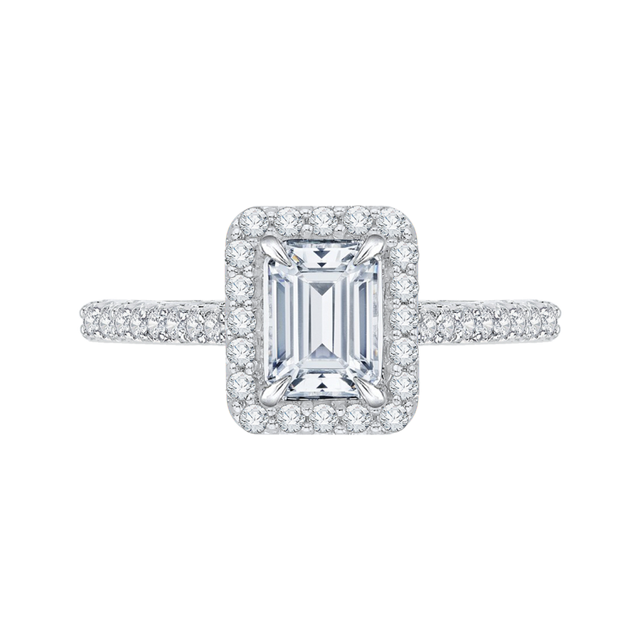 Emerald Cut Diamond Halo Engagement Ring In 14K White Gold (Semi-Mount)