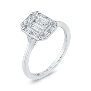 Emerald Cut Diamond Engagement Ring with Round Shank In 14K White Gold (Semi-Mount)
