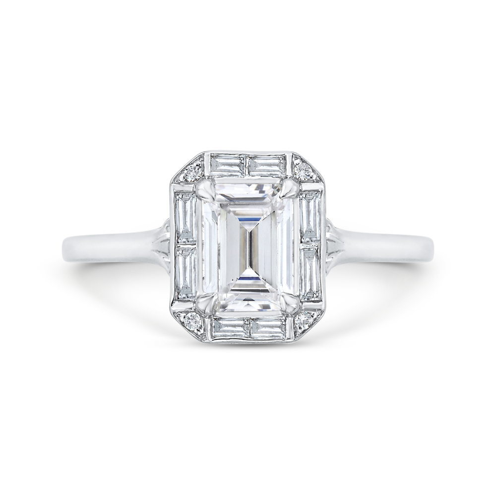 Emerald Cut Diamond Engagement Ring with Round Shank In 14K White Gold (Semi-Mount)
