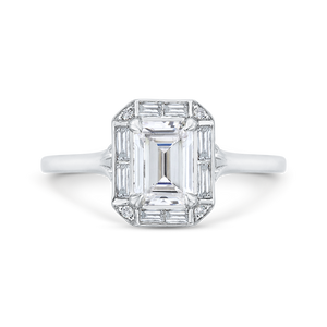 Emerald Cut Diamond Engagement Ring with Round Shank In 14K White Gold (Semi-Mount)
