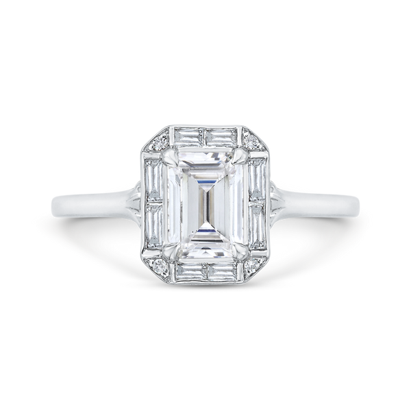Emerald Cut Diamond Engagement Ring with Round Shank In 14K White Gold (Semi-Mount)
