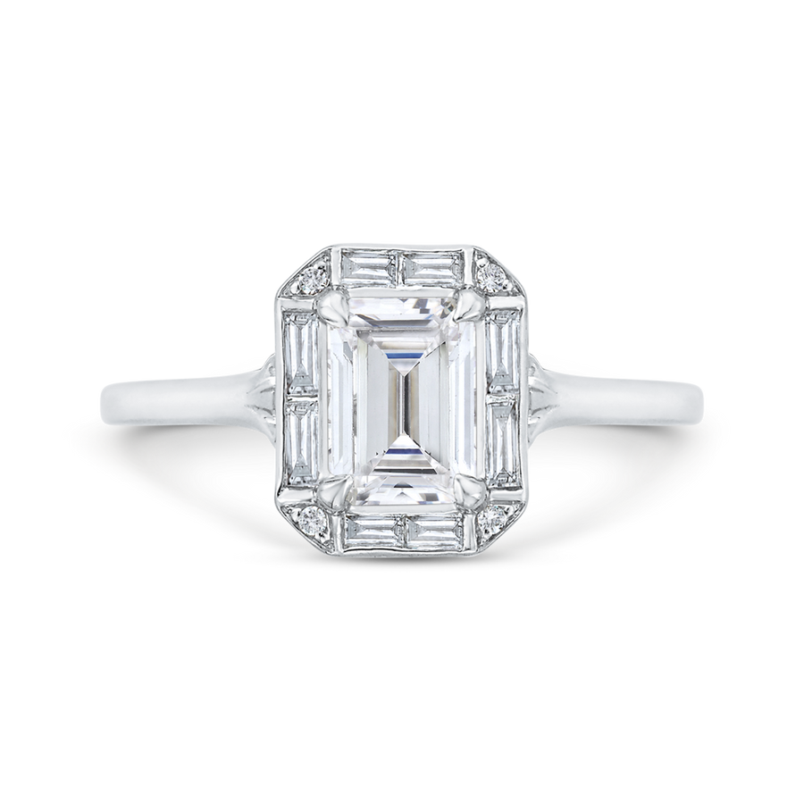 Emerald Cut Diamond Engagement Ring with Round Shank In 14K White Gold (Semi-Mount)