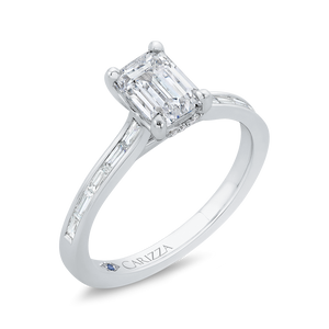 14K White Gold Emerald Cut Diamond Engagement Ring with Baguette Accents (Semi-Mount)