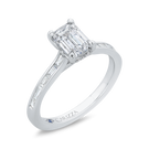 14K White Gold Emerald Cut Diamond Engagement Ring with Baguette Accents (Semi-Mount)