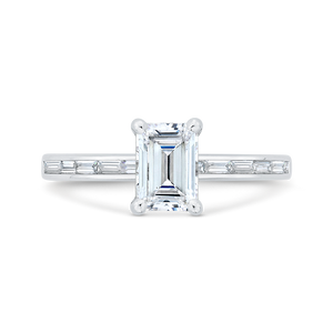 14K White Gold Emerald Cut Diamond Engagement Ring with Baguette Accents (Semi-Mount)