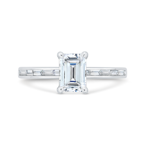 14K White Gold Emerald Cut Diamond Engagement Ring with Baguette Accents (Semi-Mount)