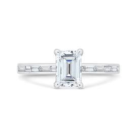 14K White Gold Emerald Cut Diamond Engagement Ring with Baguette Accents (Semi-Mount)