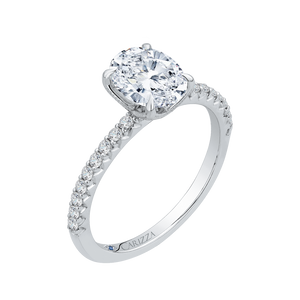 14K White Gold Oval Diamond Floral Engagement Ring (Semi-Mount)