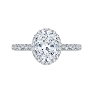 14K White Gold Oval Cut Diamond Halo Engagement Ring (Semi-Mount)