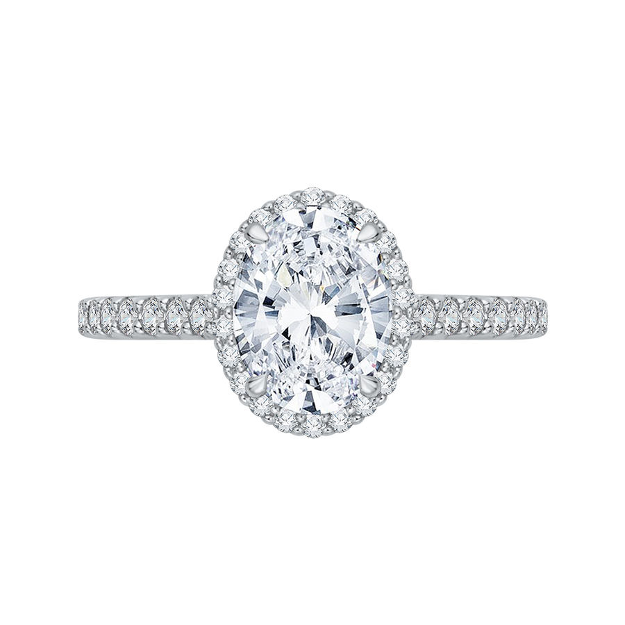 14K White Gold Oval Cut Diamond Halo Engagement Ring (Semi-Mount)