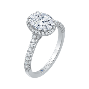 14K White Gold Oval Cut Diamond Halo Engagement Ring (Semi-Mount)