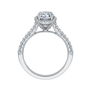 14K White Gold Oval Cut Diamond Halo Engagement Ring (Semi-Mount)