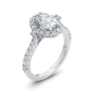 Oval 14K White Gold Diamond Halo Engagement Ring (Semi-Mount)