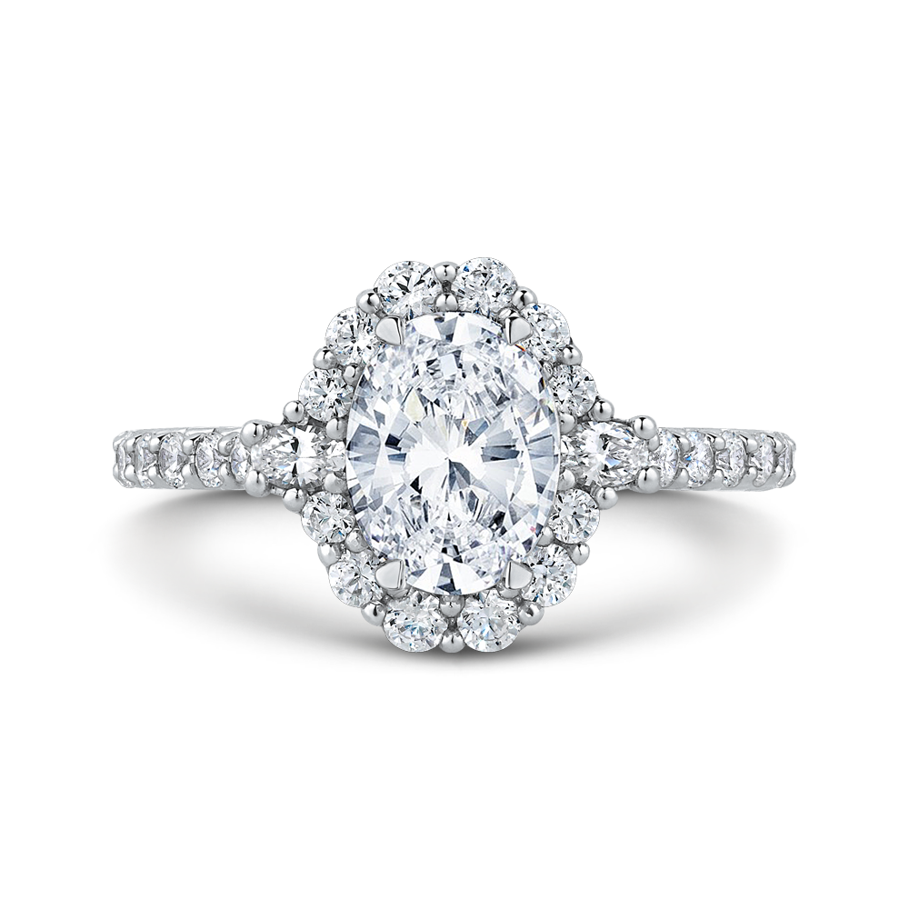 Oval 14K White Gold Diamond Halo Engagement Ring (Semi-Mount)
