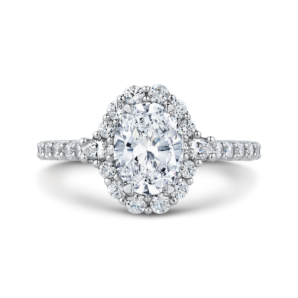 Oval 14K White Gold Diamond Halo Engagement Ring (Semi-Mount)