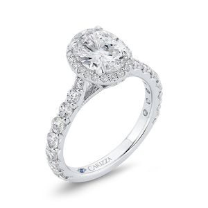 Oval Diamond Halo Engagement Ring In 14K White Gold (Semi-Mount)