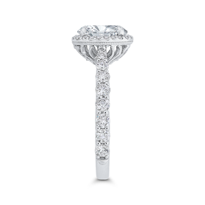 Oval Diamond Halo Engagement Ring In 14K White Gold (Semi-Mount)