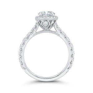 Oval Diamond Halo Engagement Ring In 14K White Gold (Semi-Mount)