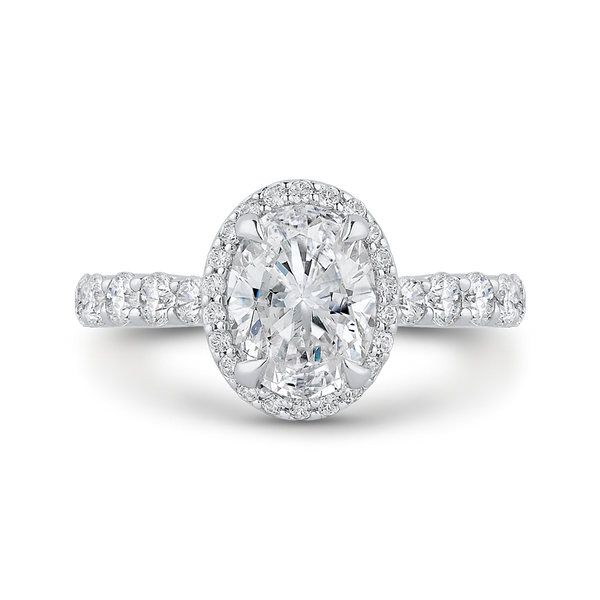 Oval Diamond Halo Engagement Ring In 14K White Gold (Semi-Mount)