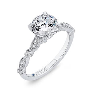 Round Engagement Ring In 14K White Gold - Diamond (Semi-Mount)
