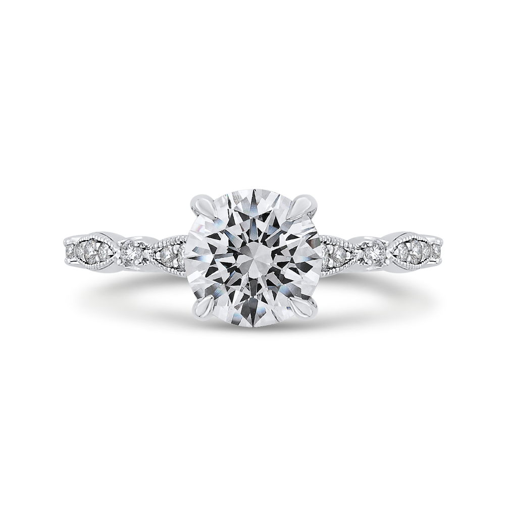 Round Engagement Ring In 14K White Gold - Diamond (Semi-Mount)