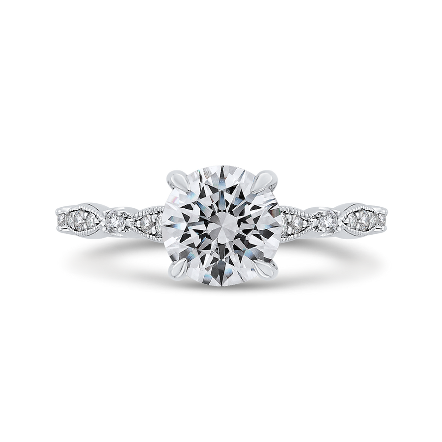 Round Engagement Ring In 14K White Gold - Diamond (Semi-Mount)