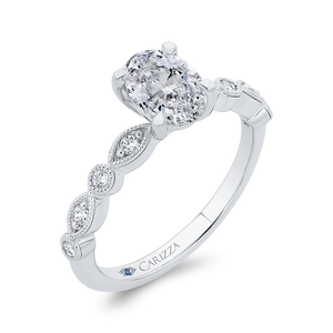 14K White Gold Diamond Milgrain Engagement Ring (Semi-Mount)
