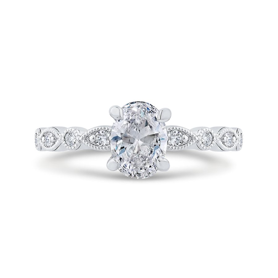 14K White Gold Diamond Milgrain Engagement Ring (Semi-Mount)