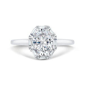 14K White Gold Oval Cut Diamond - Halo Engagement Ring (Semi-Mount)