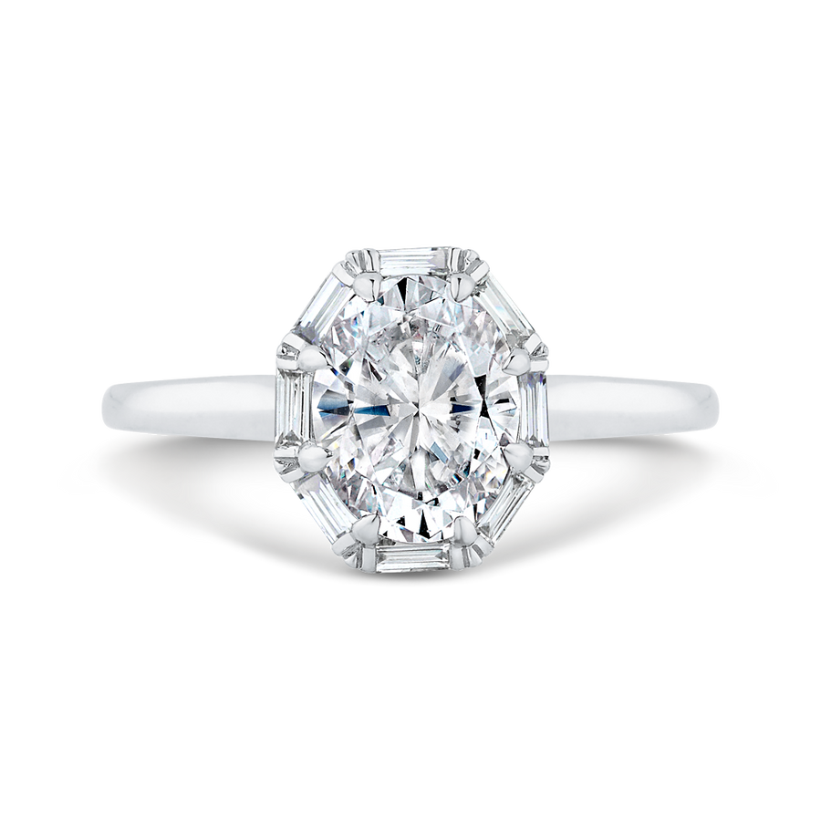 14K White Gold Oval Cut Diamond - Halo Engagement Ring (Semi-Mount)