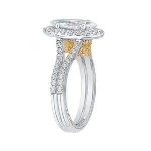 14K Two-Tone Gold Marquise Diamond Halo Vintage Engagement Ring with Split Shank (Semi-Mount)