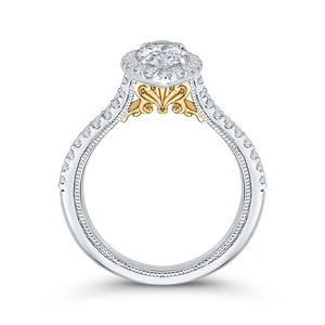 14K Two-Tone Gold Marquise Diamond Halo Vintage Engagement Ring with Split Shank (Semi-Mount)