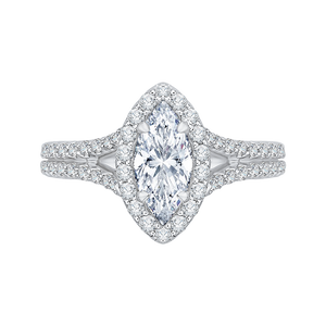 14K Two-Tone Gold Marquise Diamond Halo Vintage Engagement Ring with Split Shank (Semi-Mount)