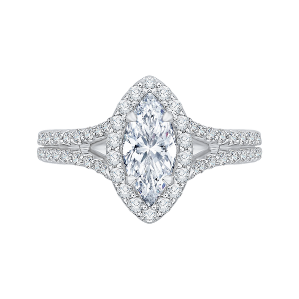 14K Two-Tone Gold Marquise Diamond Halo Vintage Engagement Ring with Split Shank (Semi-Mount)