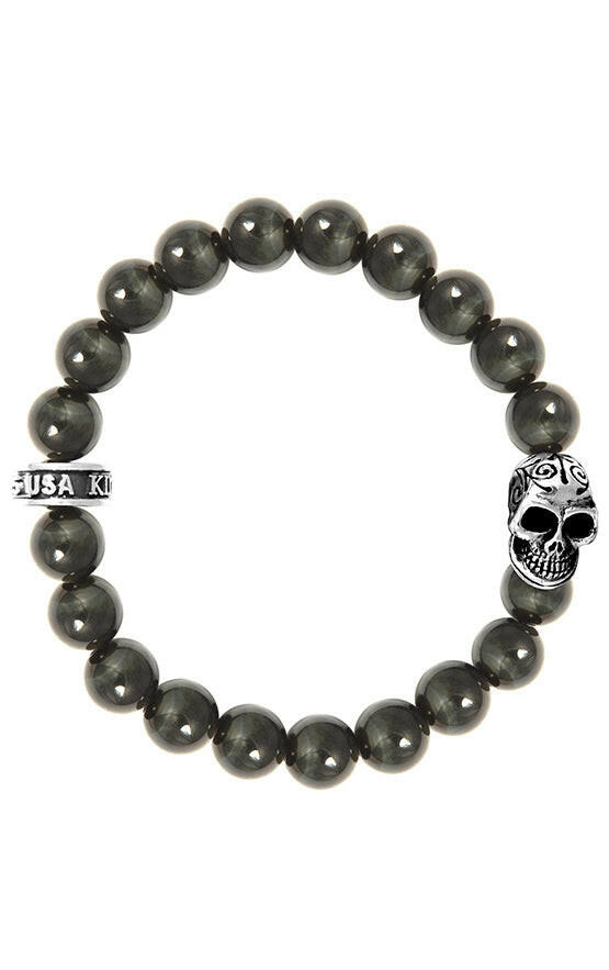 King Baby Blue Tiger Eye Bracelet W/Day of the Dead Skull - John Thomas Jewelers.