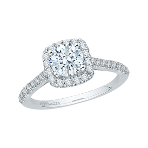 14K White Gold Round Diamond Squared Halo Engagement Ring