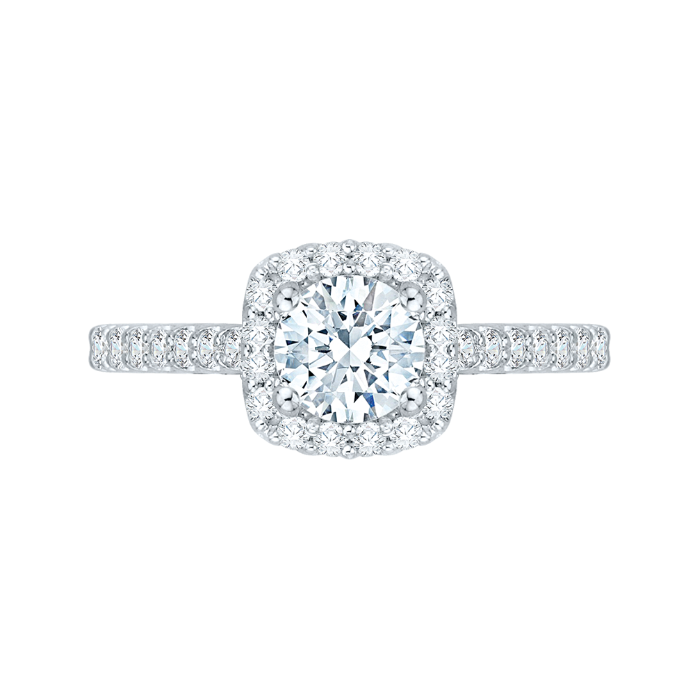 14K White Gold Round Diamond Squared Halo Engagement Ring