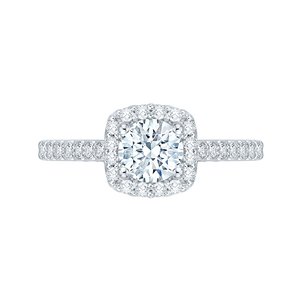 14K White Gold Round Diamond Squared Halo Engagement Ring